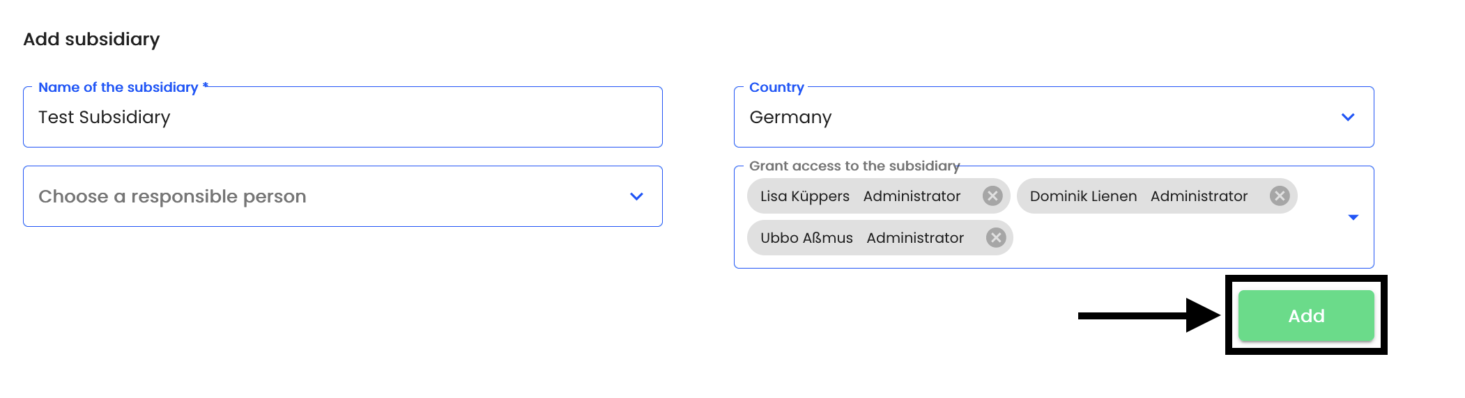 Add the subsidiary