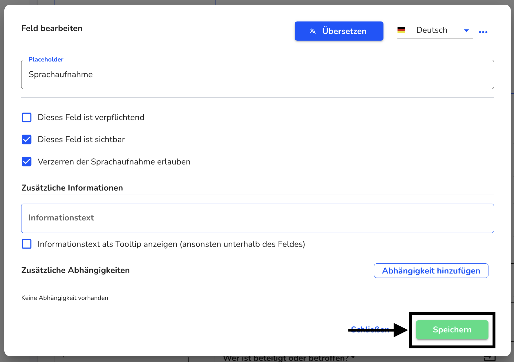 Aktivierung speichern