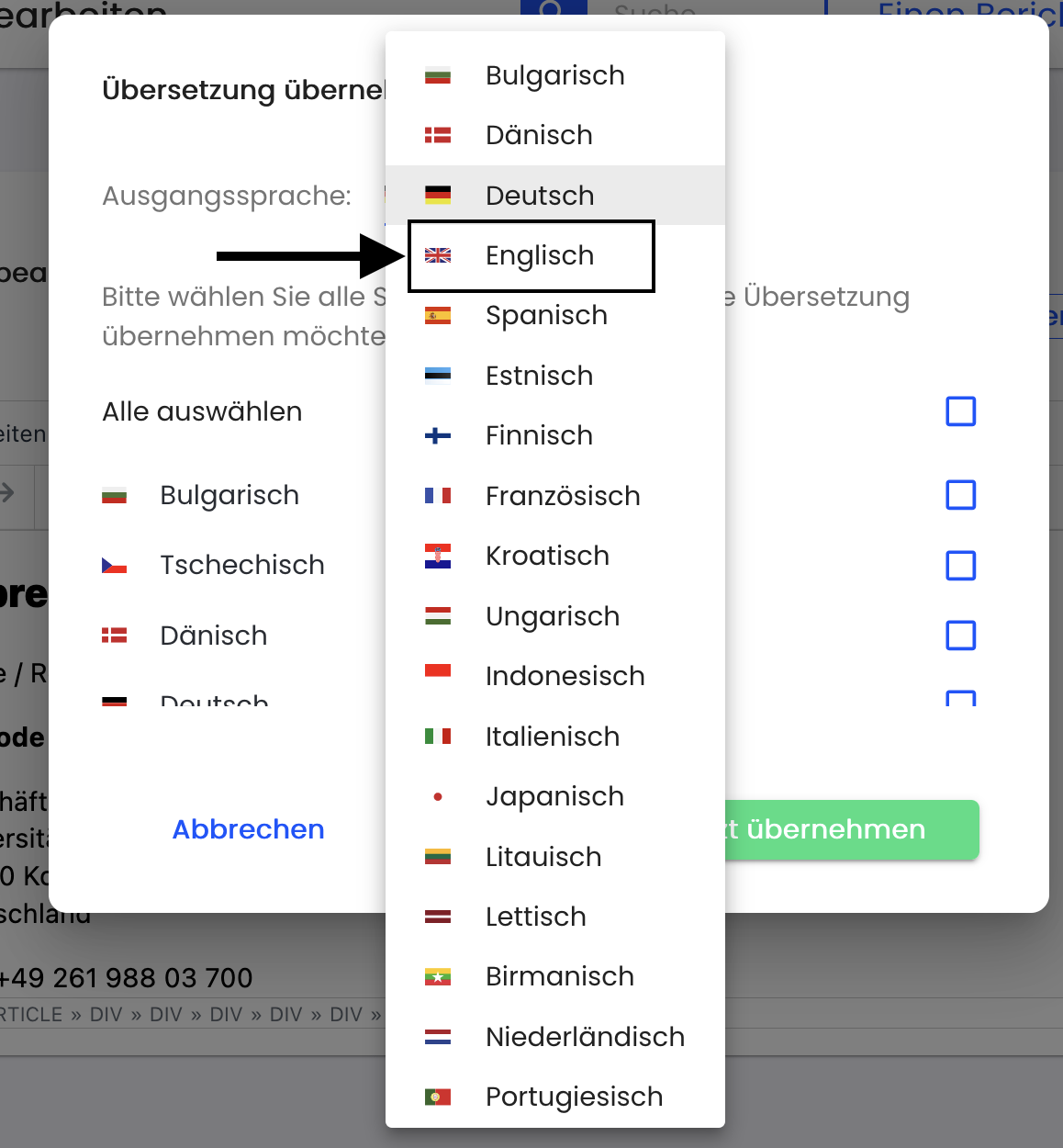 AusgangsspracheEnglischAuswählen