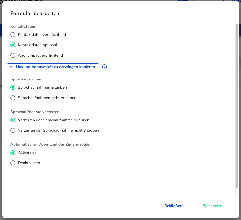 Bearbeitungsmöglichkeiten dynamisches Formular