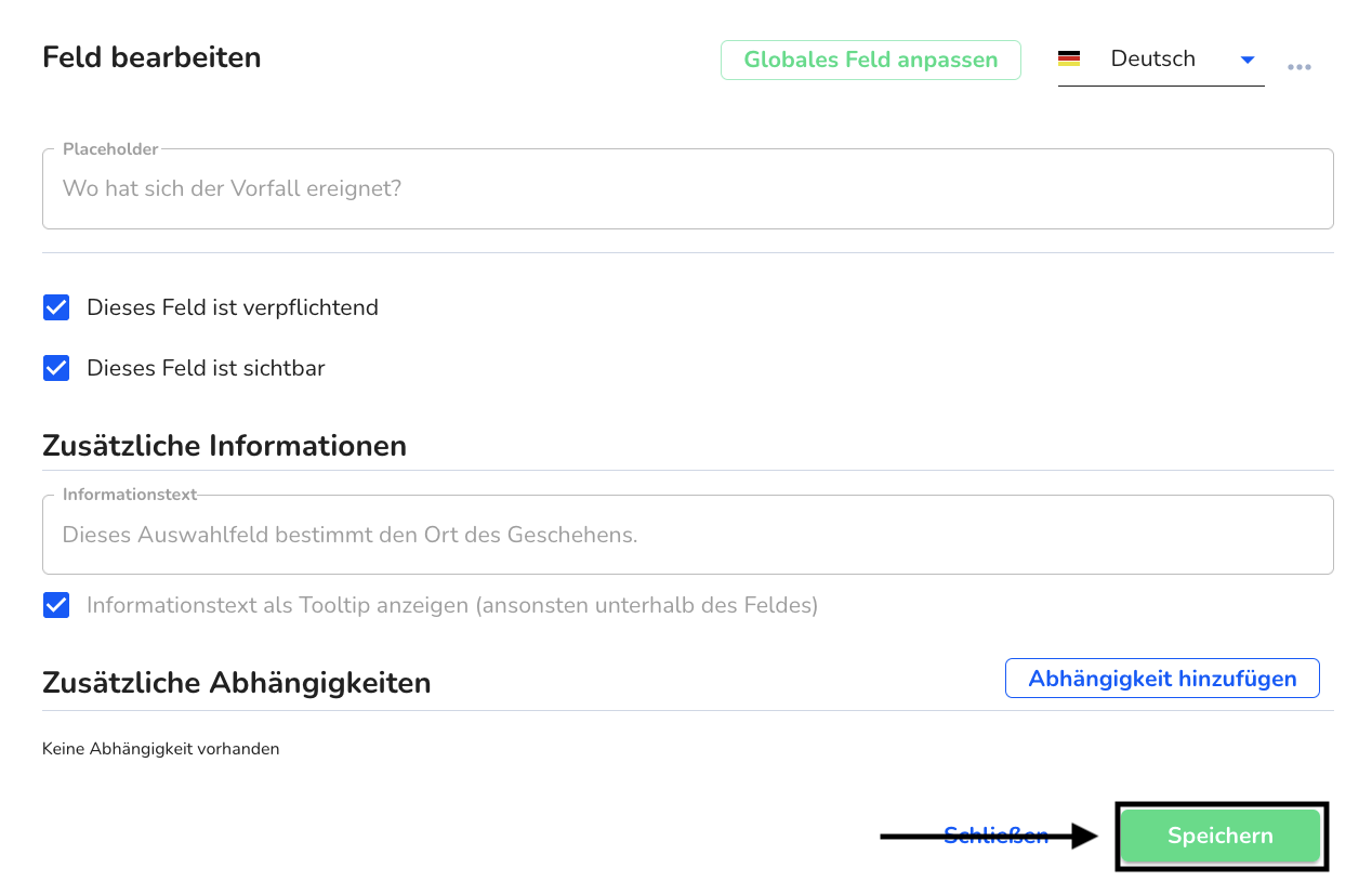 neues globales feld speichern