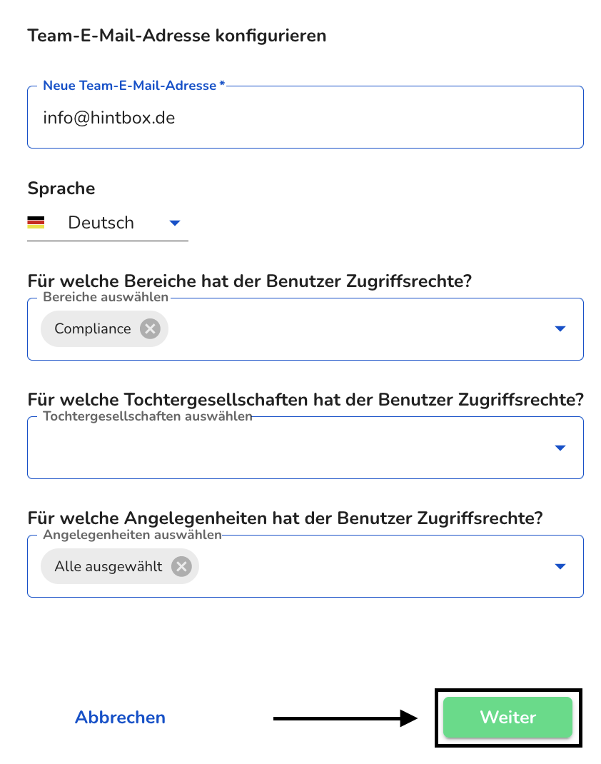 Teamemail konfigurieren