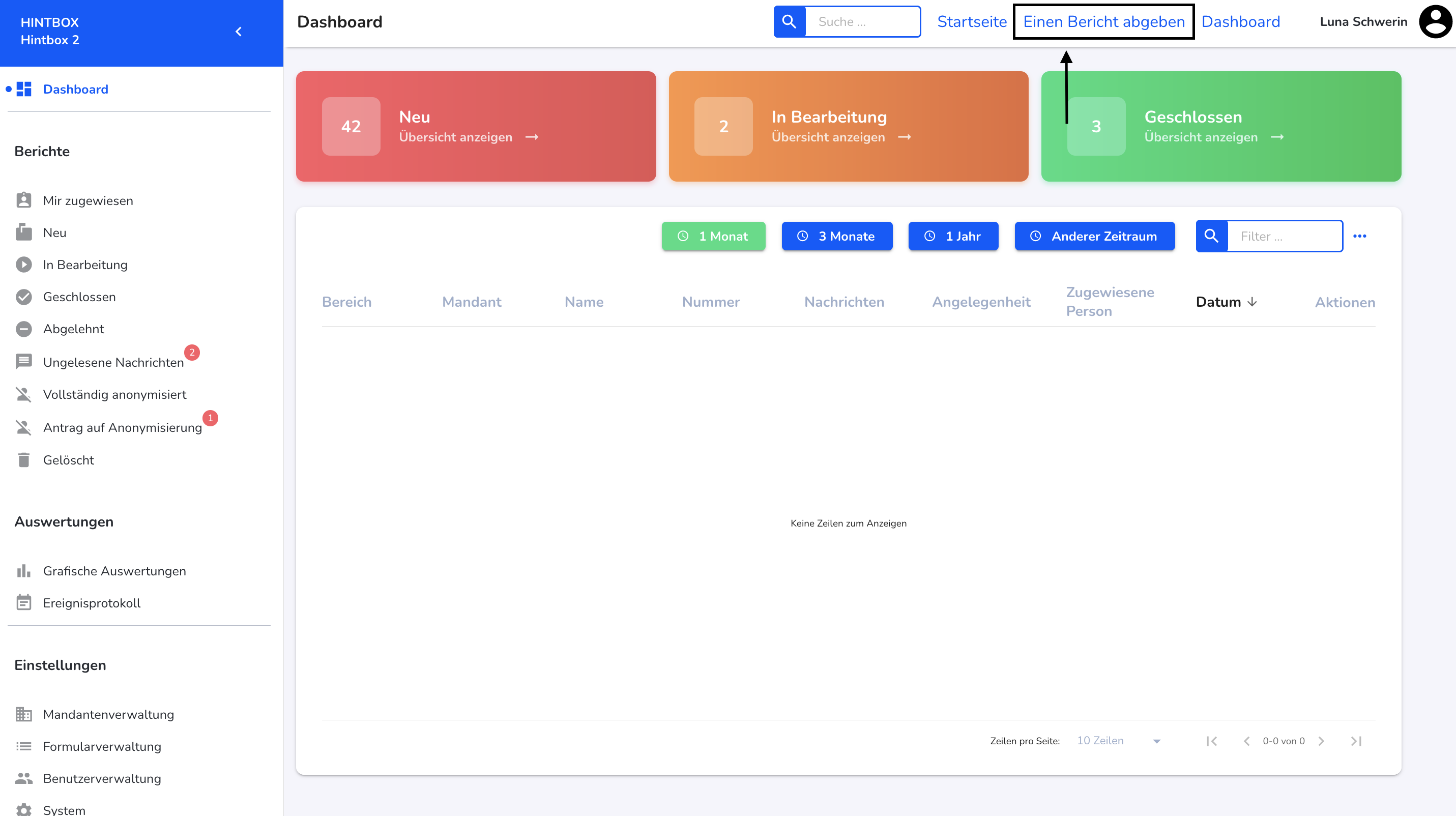 Dashboard - Bericht erstellen