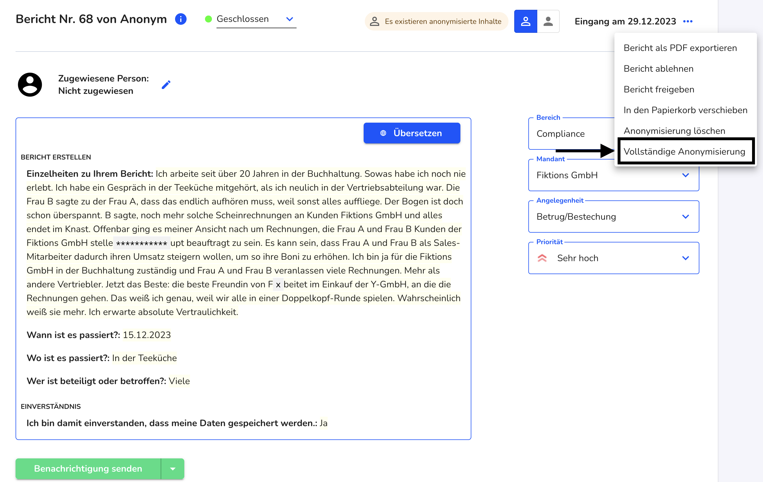 Vollständige Anonymisierung