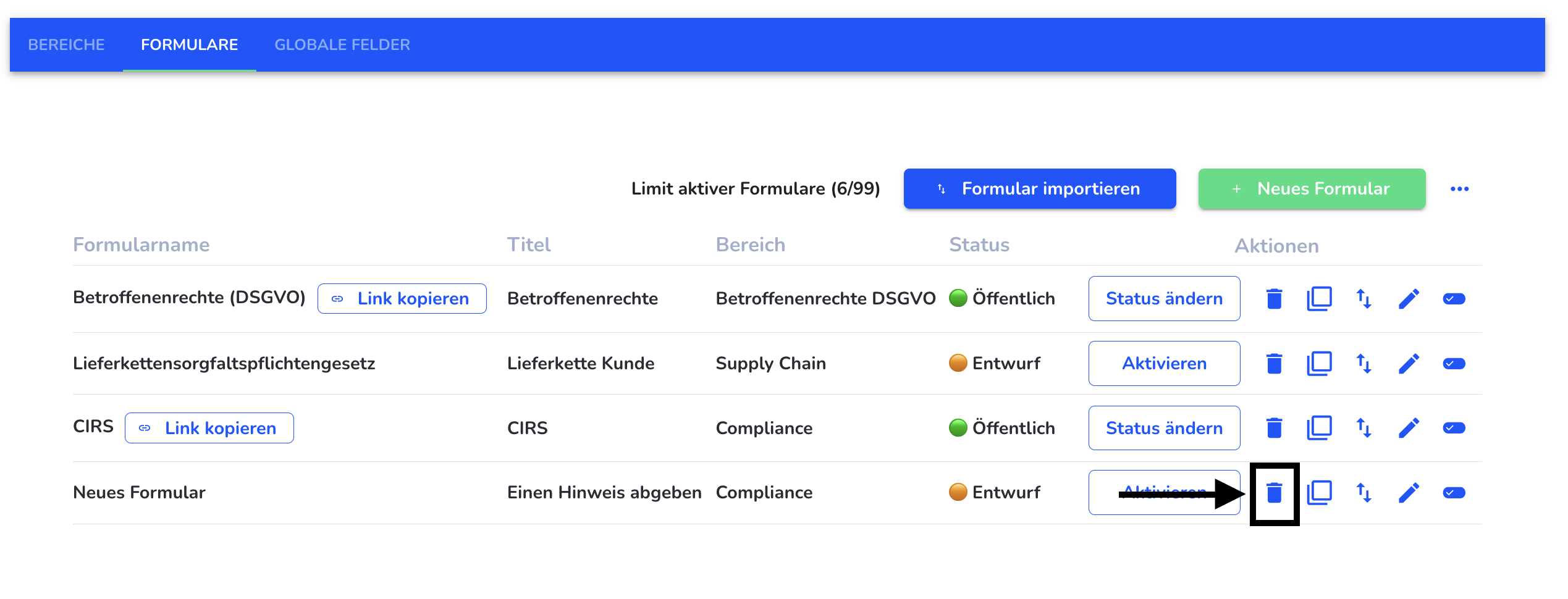 Formular löschen