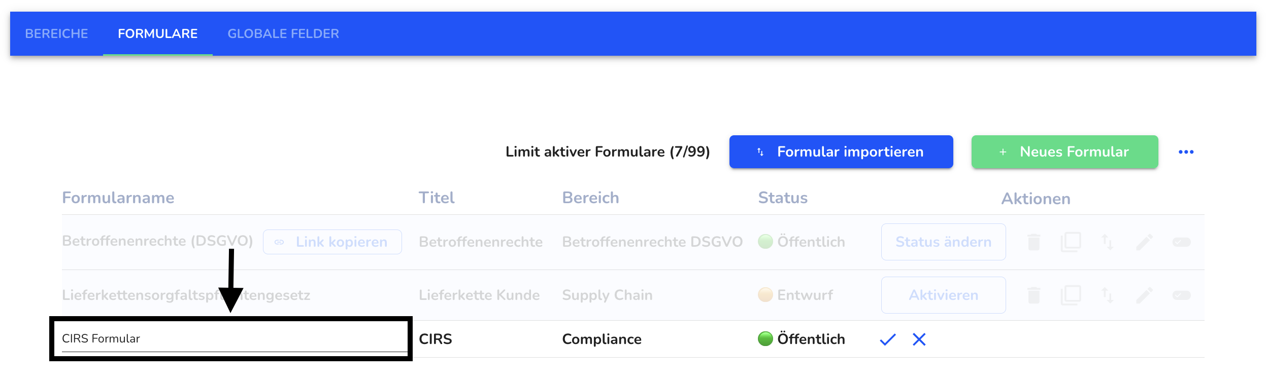 formulartitel umbenennen