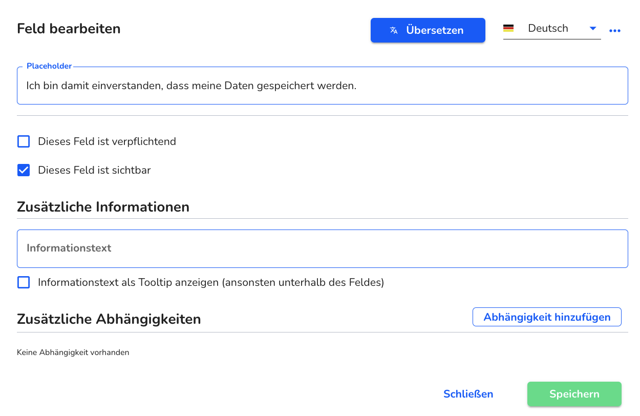 Checkbox in Verwaltung