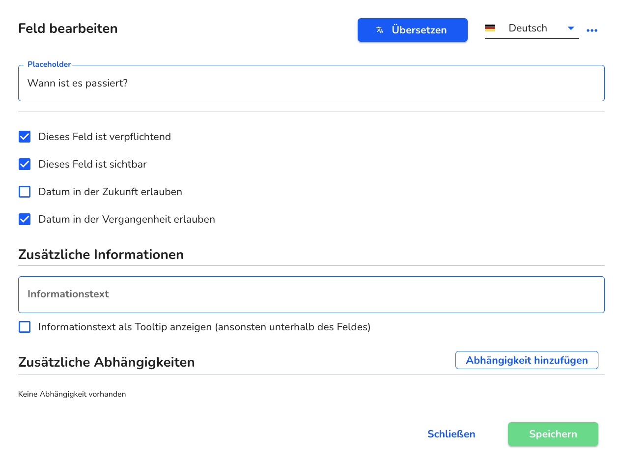 Datumsauswahl in Verwaltung