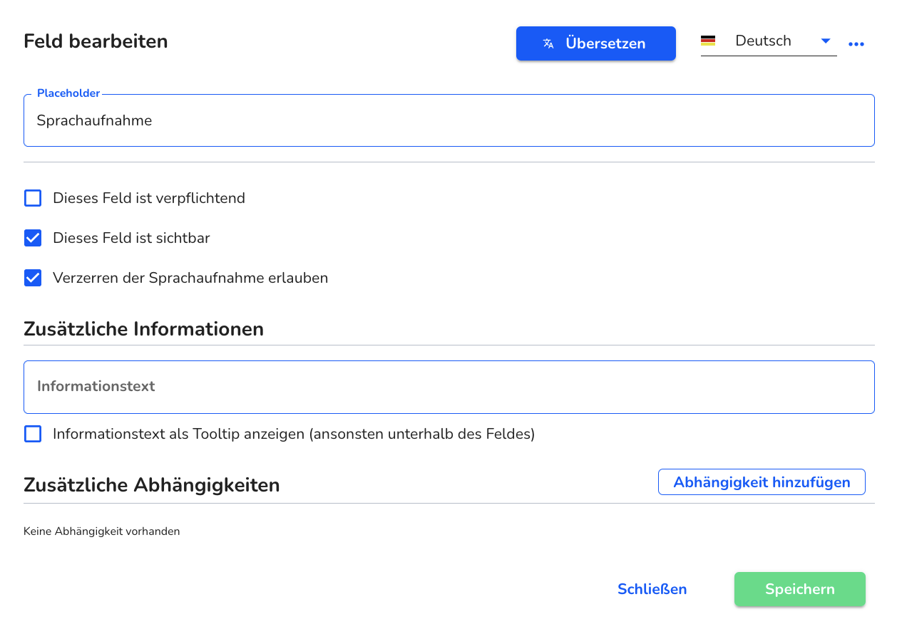 Sprachaufnahme in Verwaltung