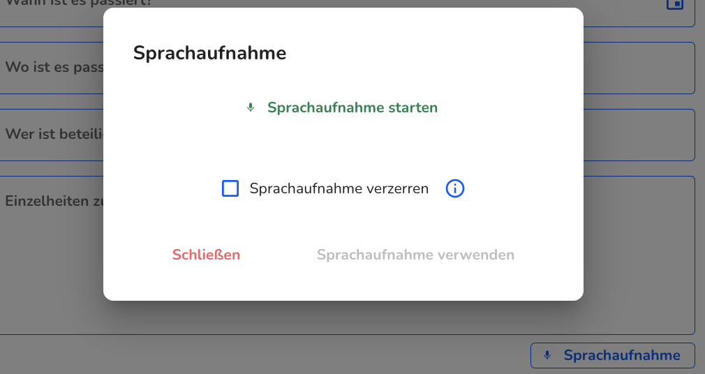 Sprachaufnahme im Formular