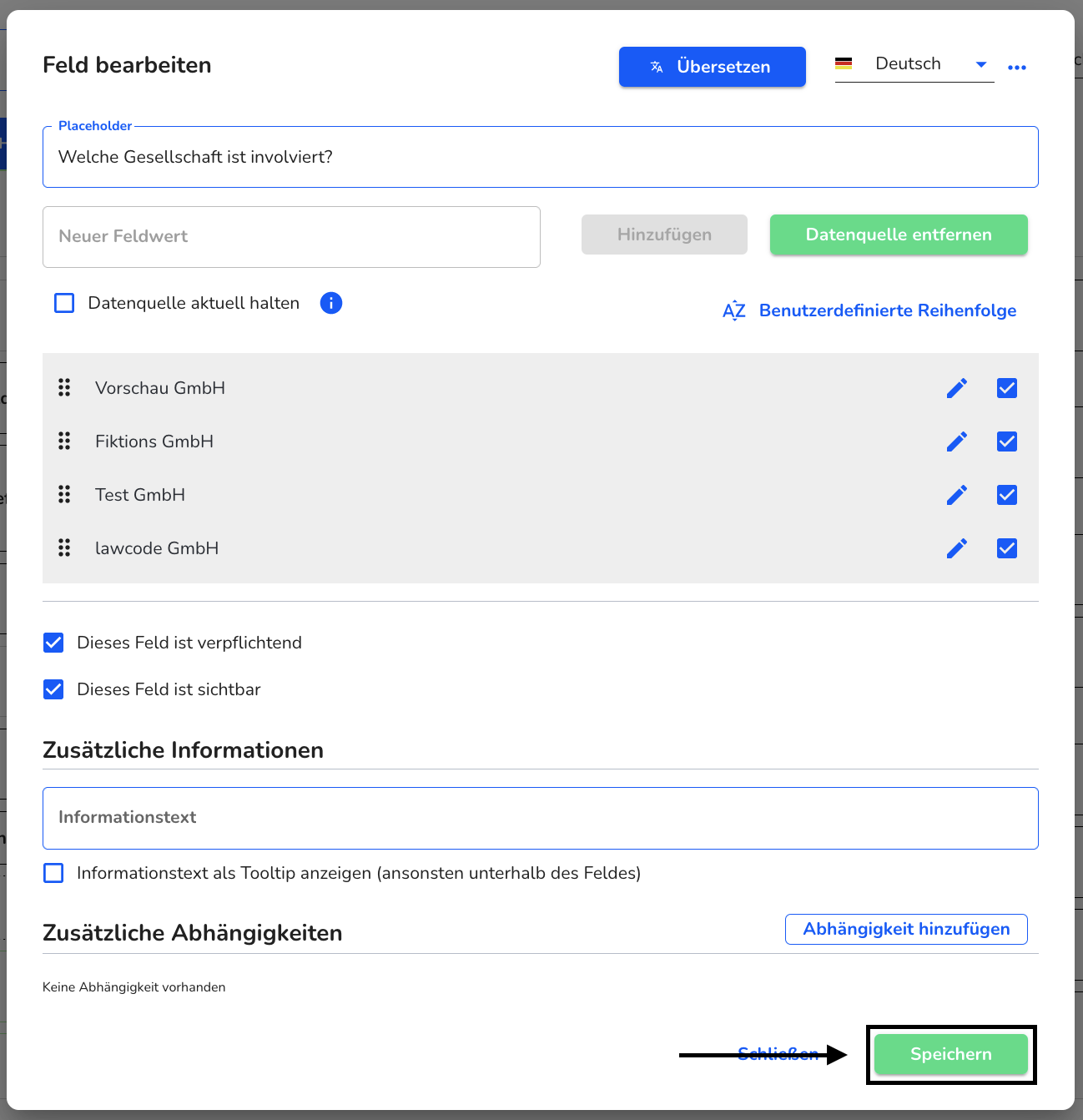 datenquelle mandanten speichern