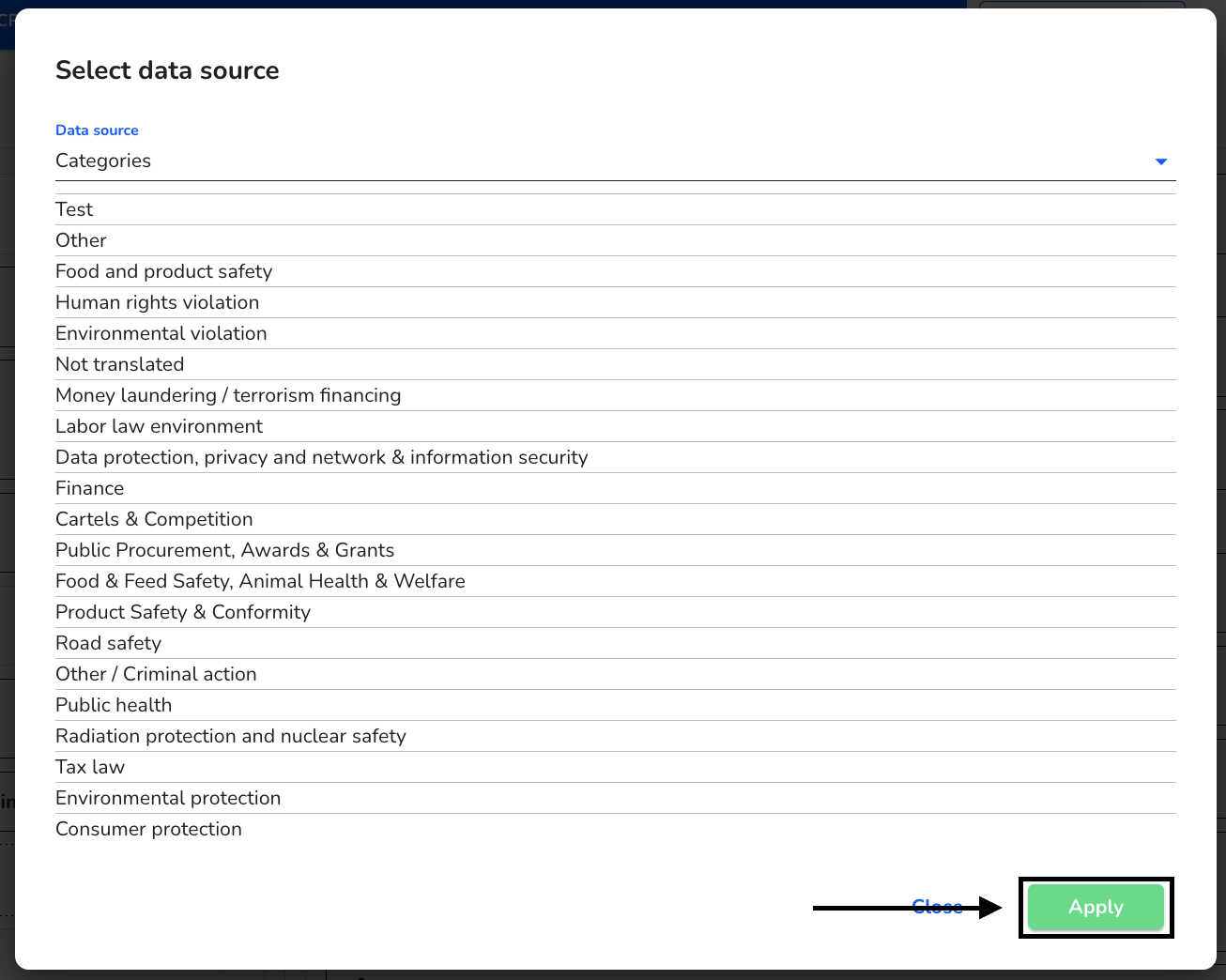 apply data source categories