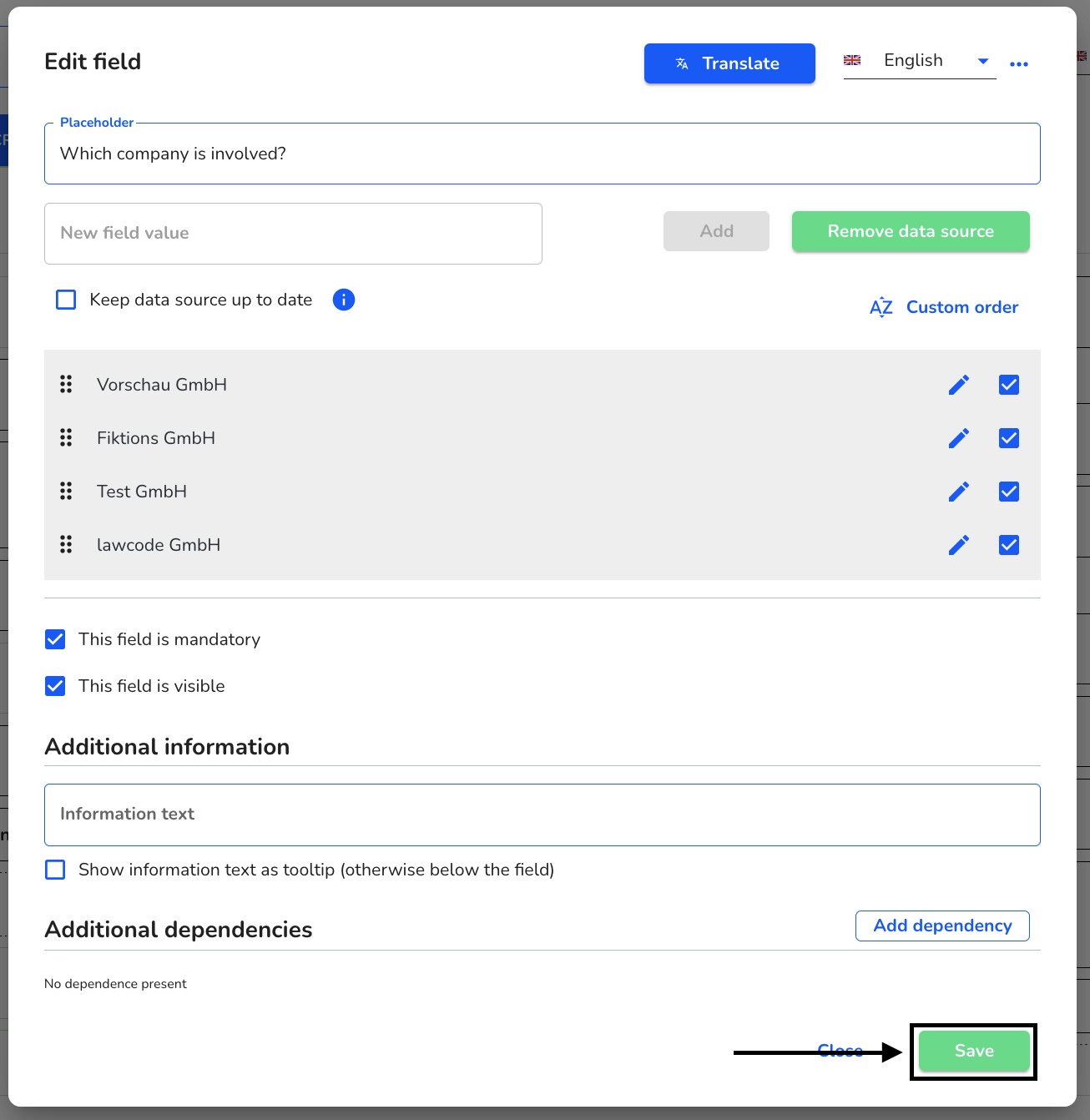 save clients data source