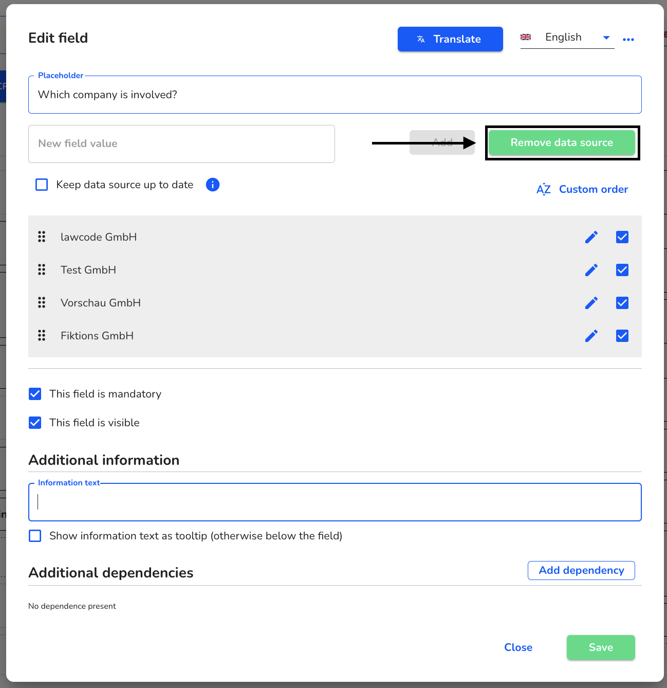 remove data source