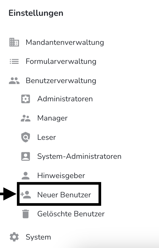 System neuer Benutzer