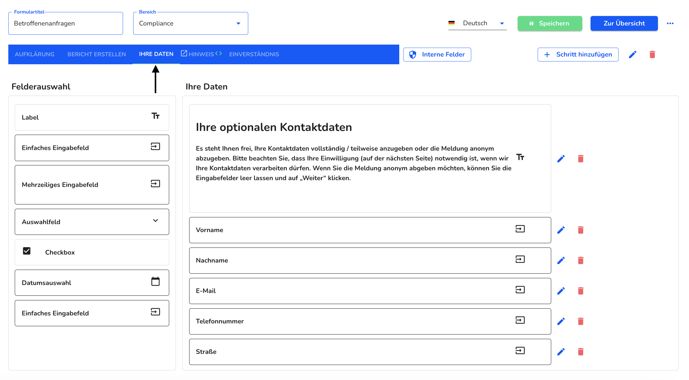 Abhängigkeit meine Daten