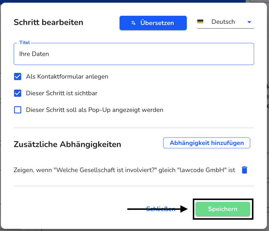 Abhängigkeit hinzugefügt speichern