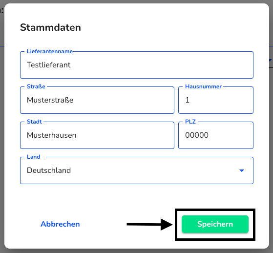 Speichern Stammdaten Änderung