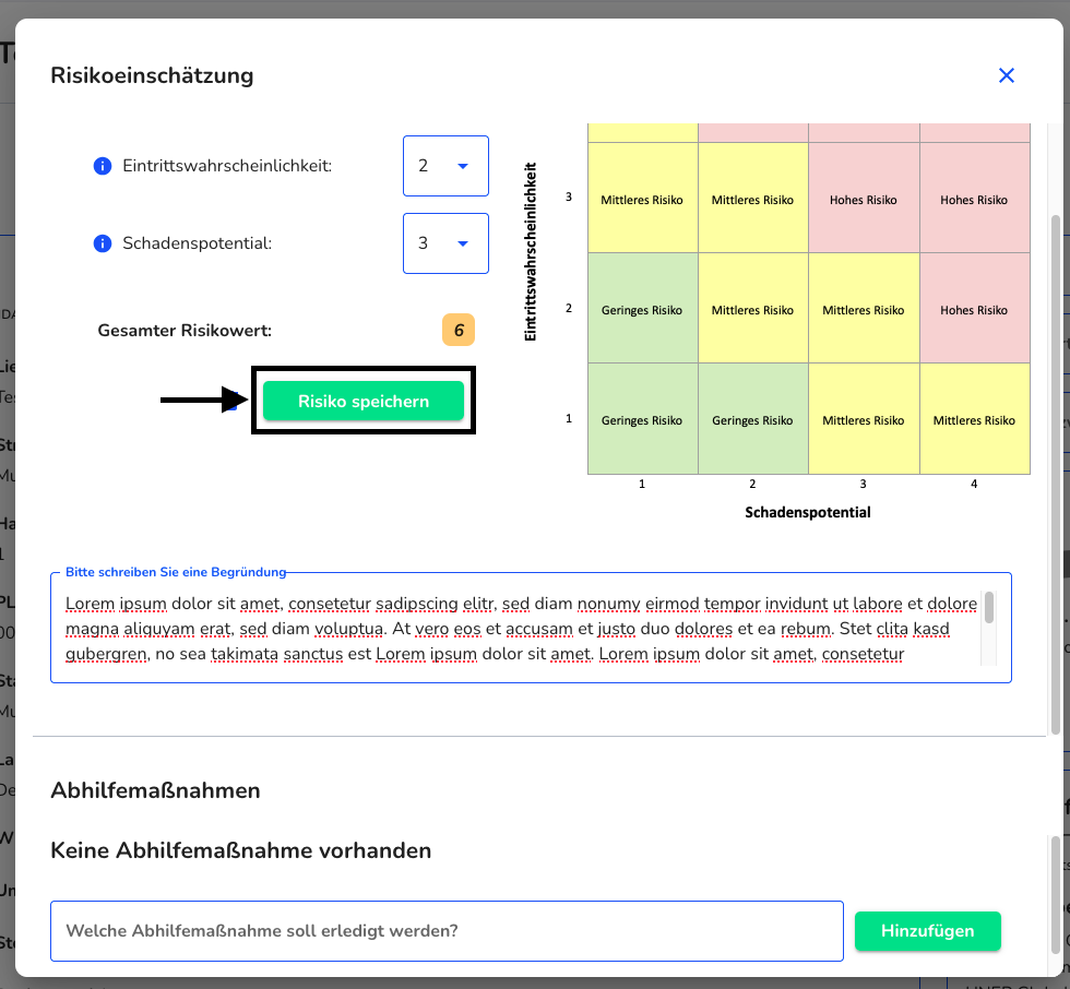 Risikobegründung speichern