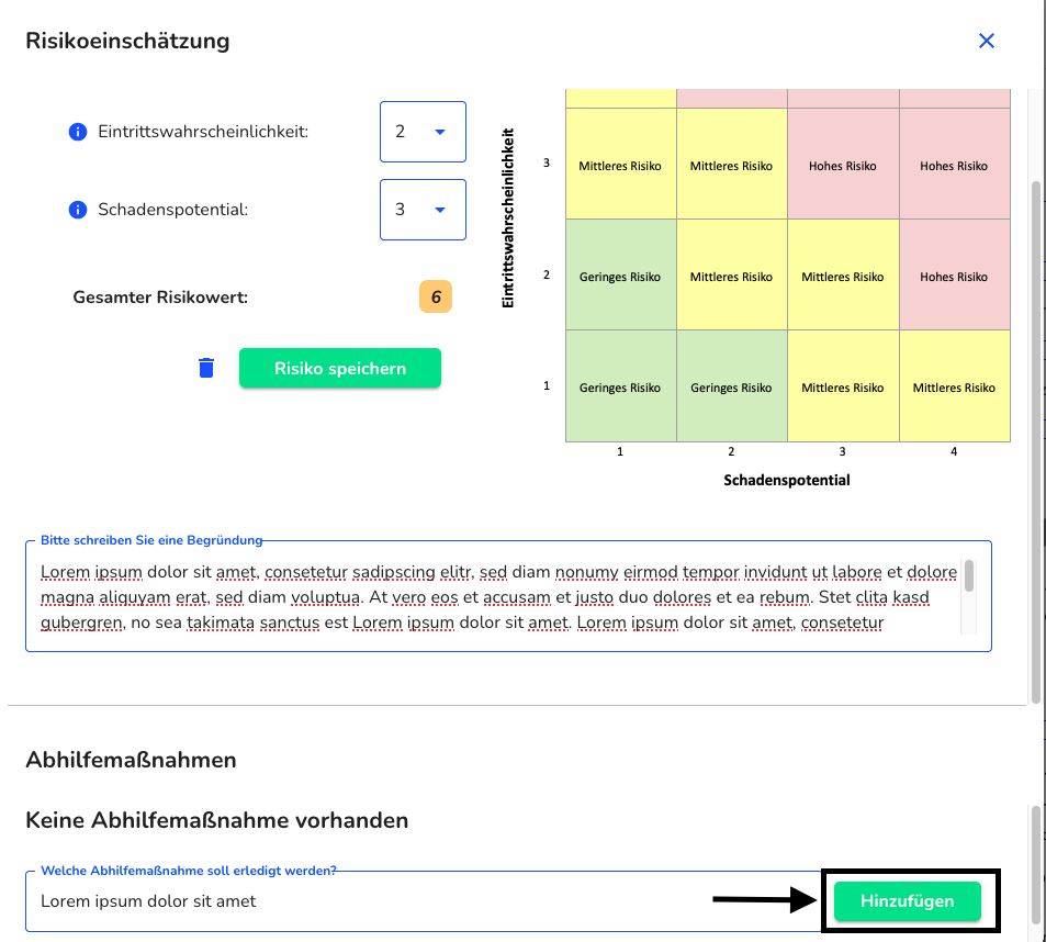 Abhilfemaßnahmen hinzufügen