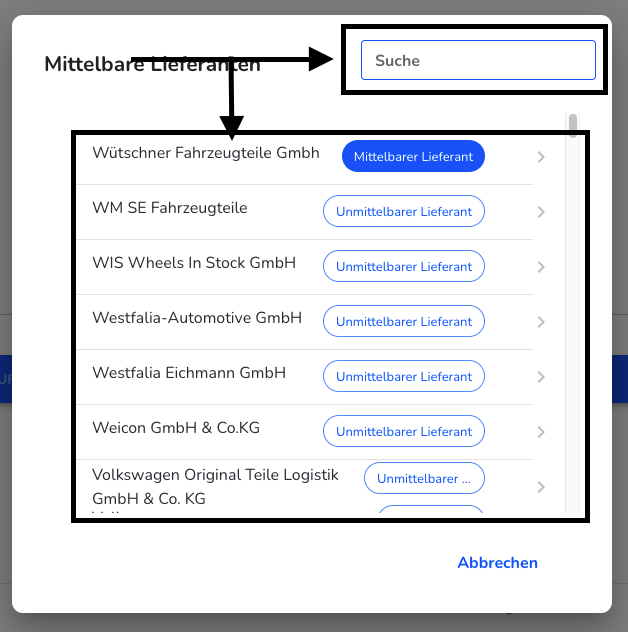 Mittelbarer Lieferant wählen