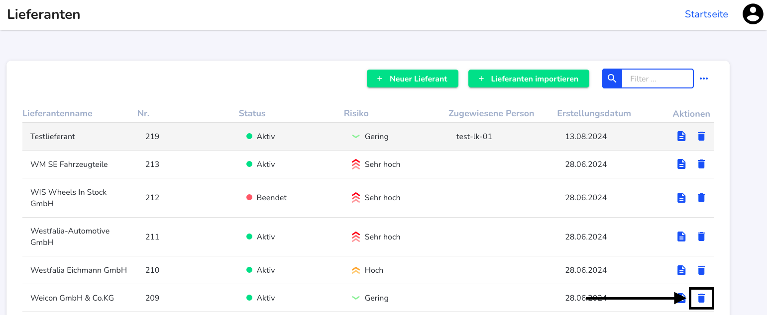 zu löschender Lieferant