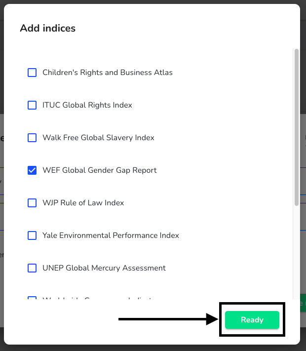 Click on ready add indices