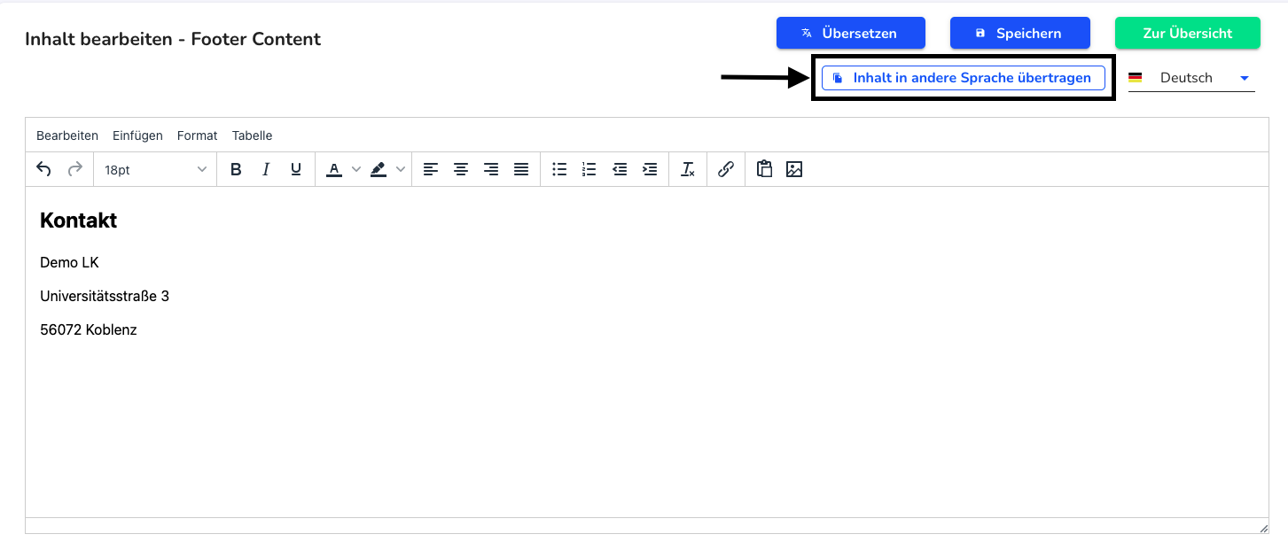 Inhalt in andere Sprache übertragen