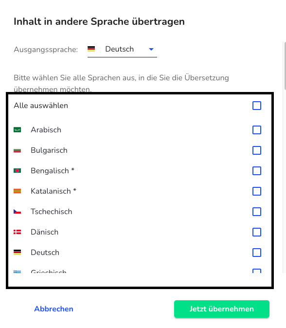 SprachenZumÜbertragenWählen