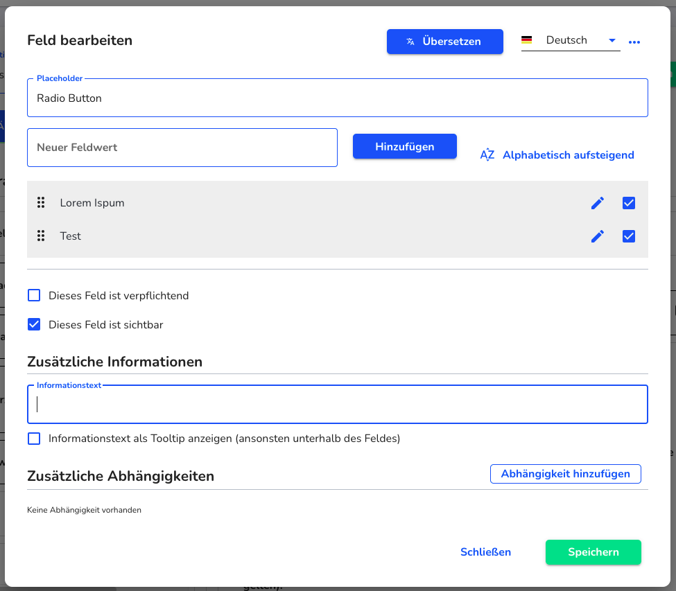 Radio Button Bearbeiten