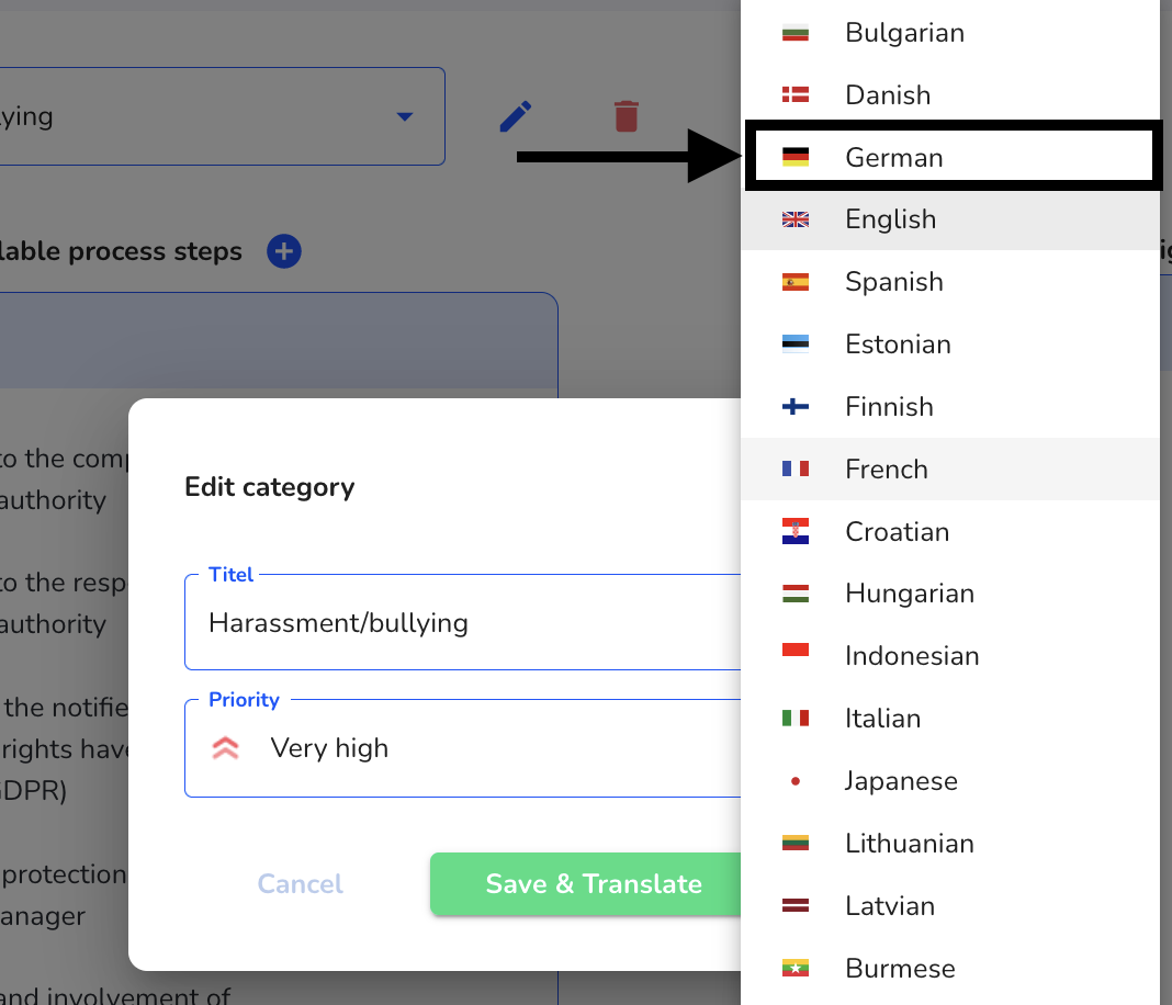 Choose german language