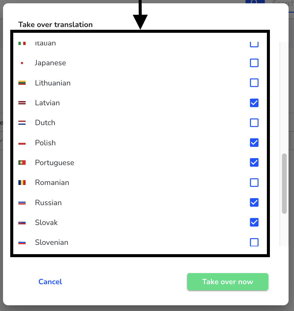 Choose languages to take over translation