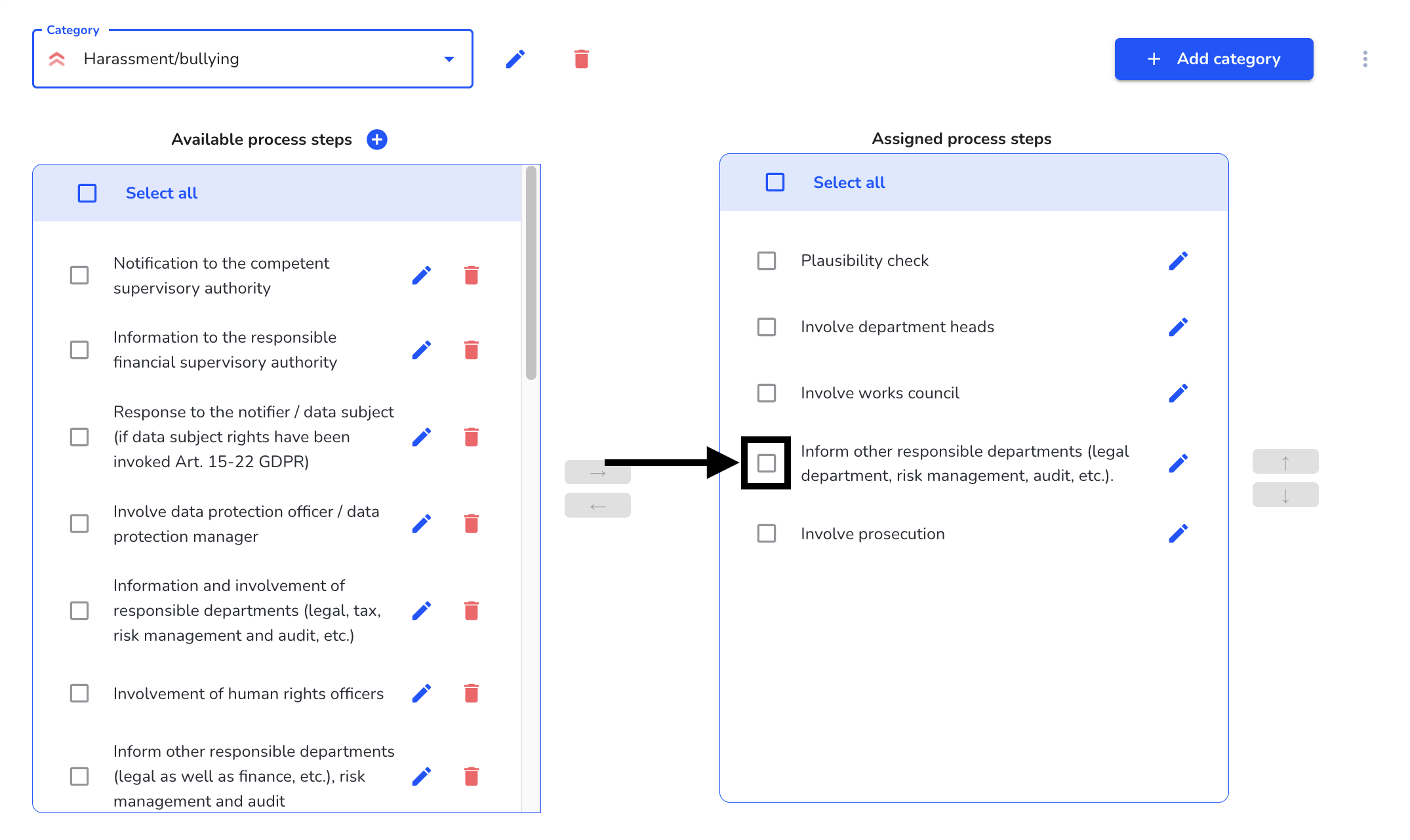 Choose process step change row