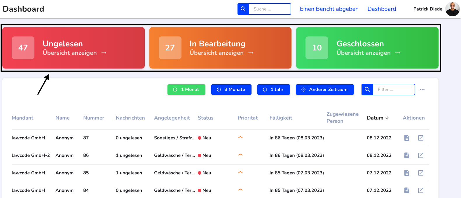 Dashboard Kacheln