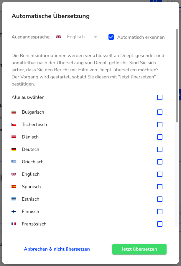 Dialog automatische Übersetzung