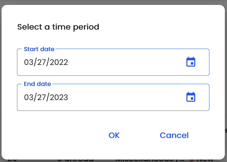 Dialogue for selecting the time periods