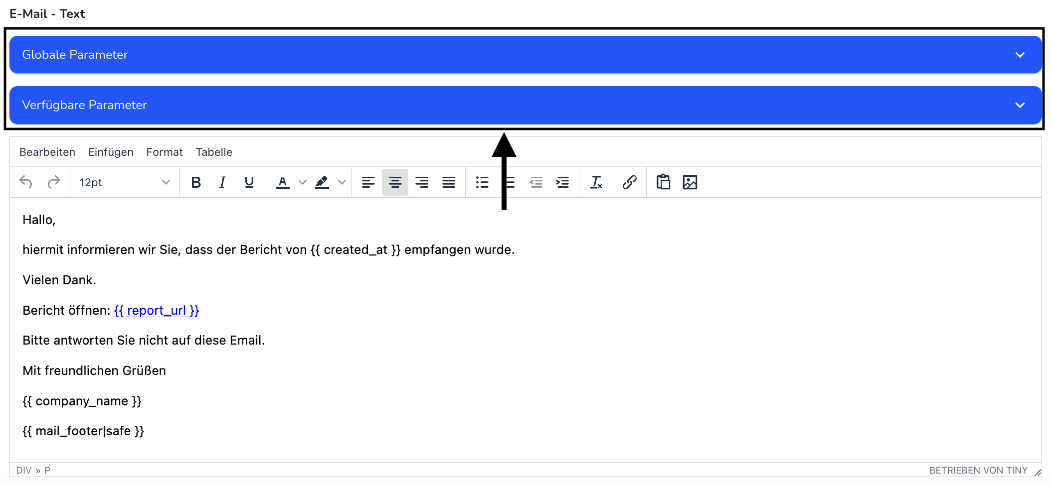 E-Mail Parameter einfügen