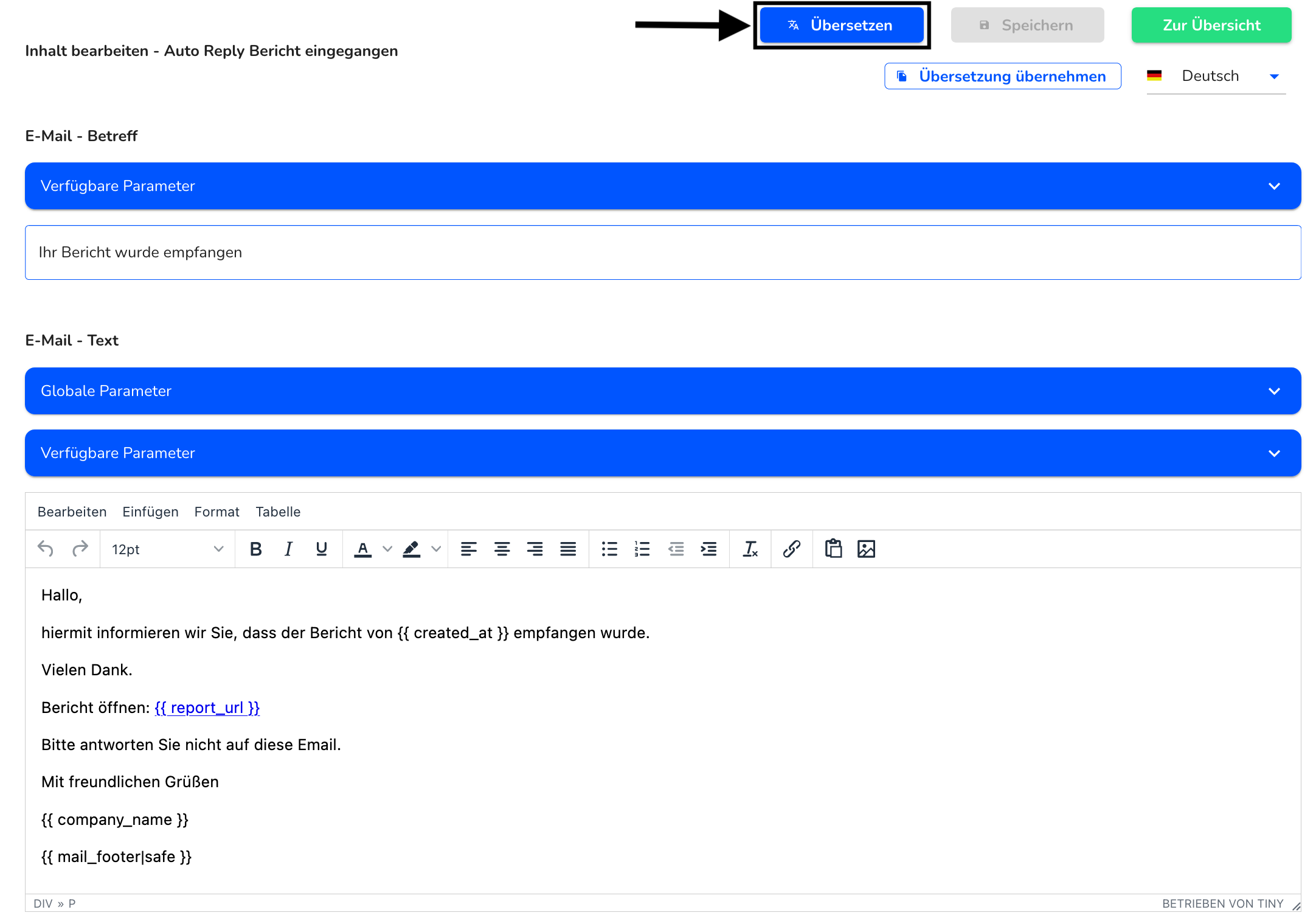 EMailTextÜbersichtÜbersetzen