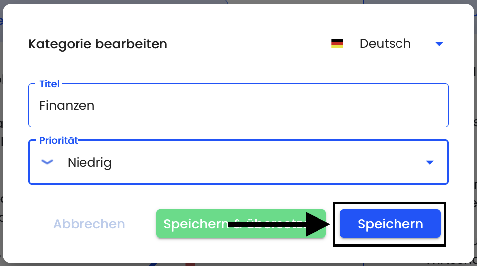 Kategorie bearbeiten Änderungen speichern