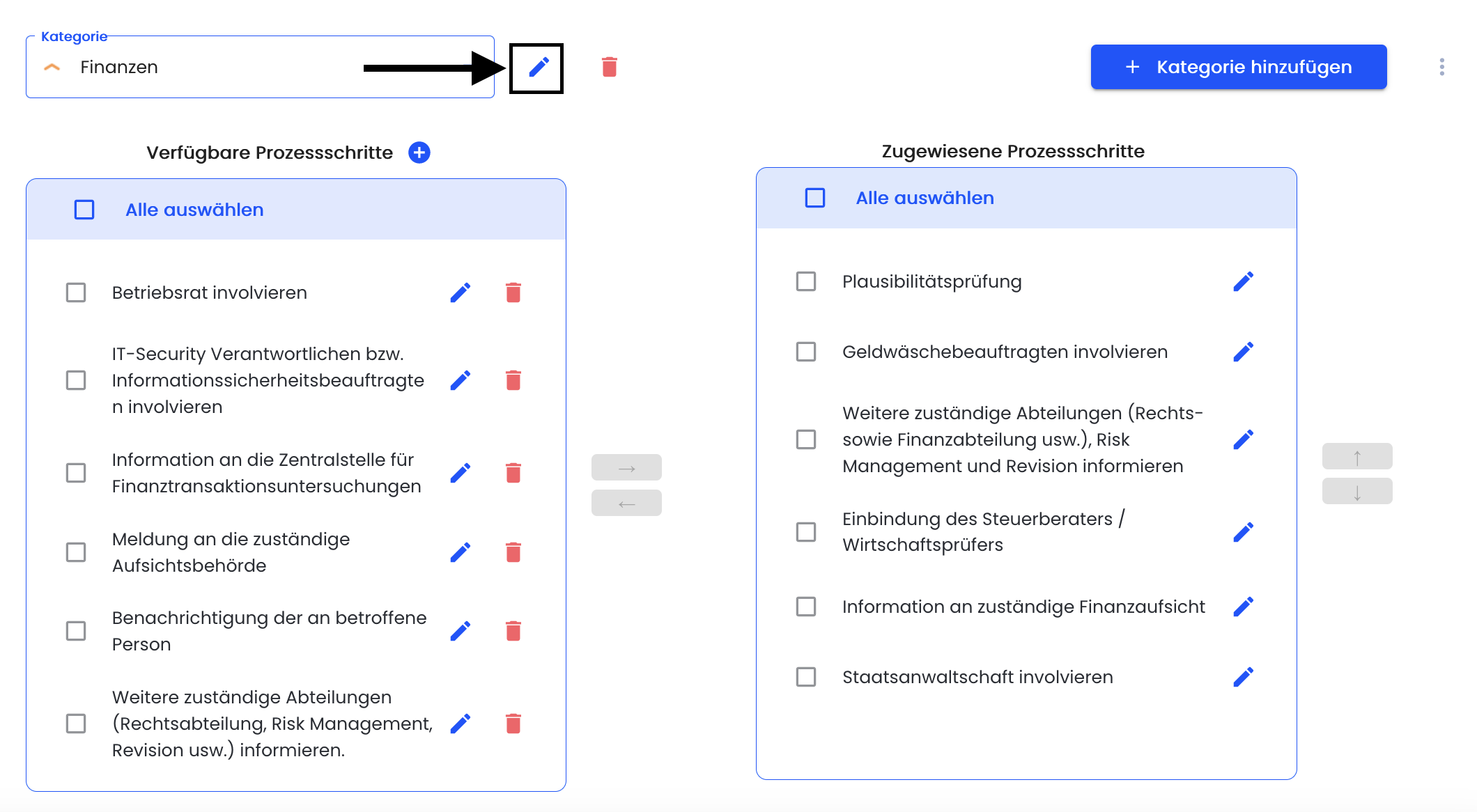 Kategorie bearbeiten Bearbeitungsstift