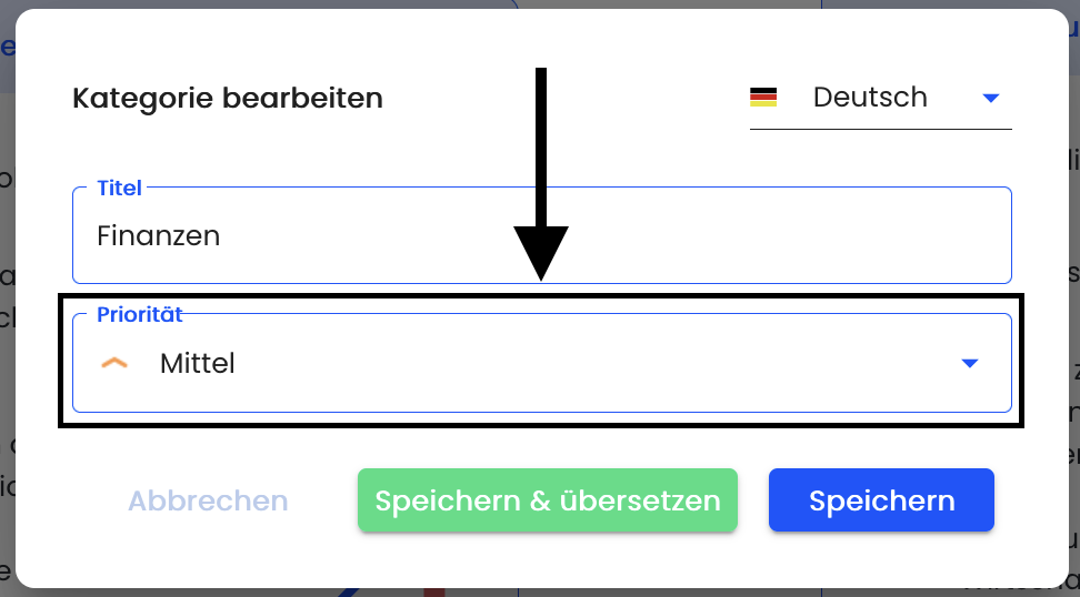 Kategorie bearbeiten Priorität
