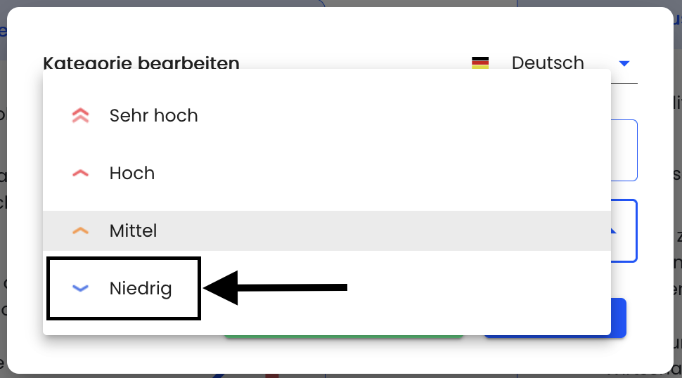 Kategorie bearbeiten Priorität wählen
