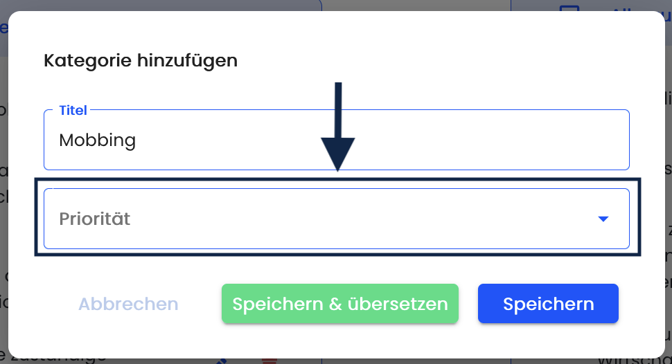 Kategorie hinzufügen Priorität