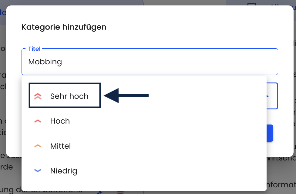 Kategorie hinzufügen Priorität wählen
