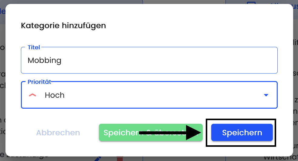 Kategorie hinzufügen speichern