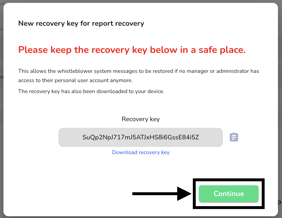 Keep recovery key