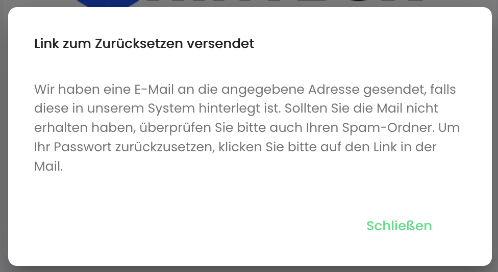 Link zum zurücksetzen versendet