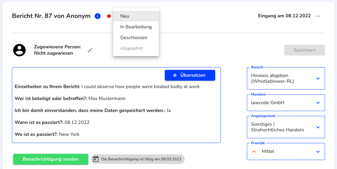 Neuen Status wählen