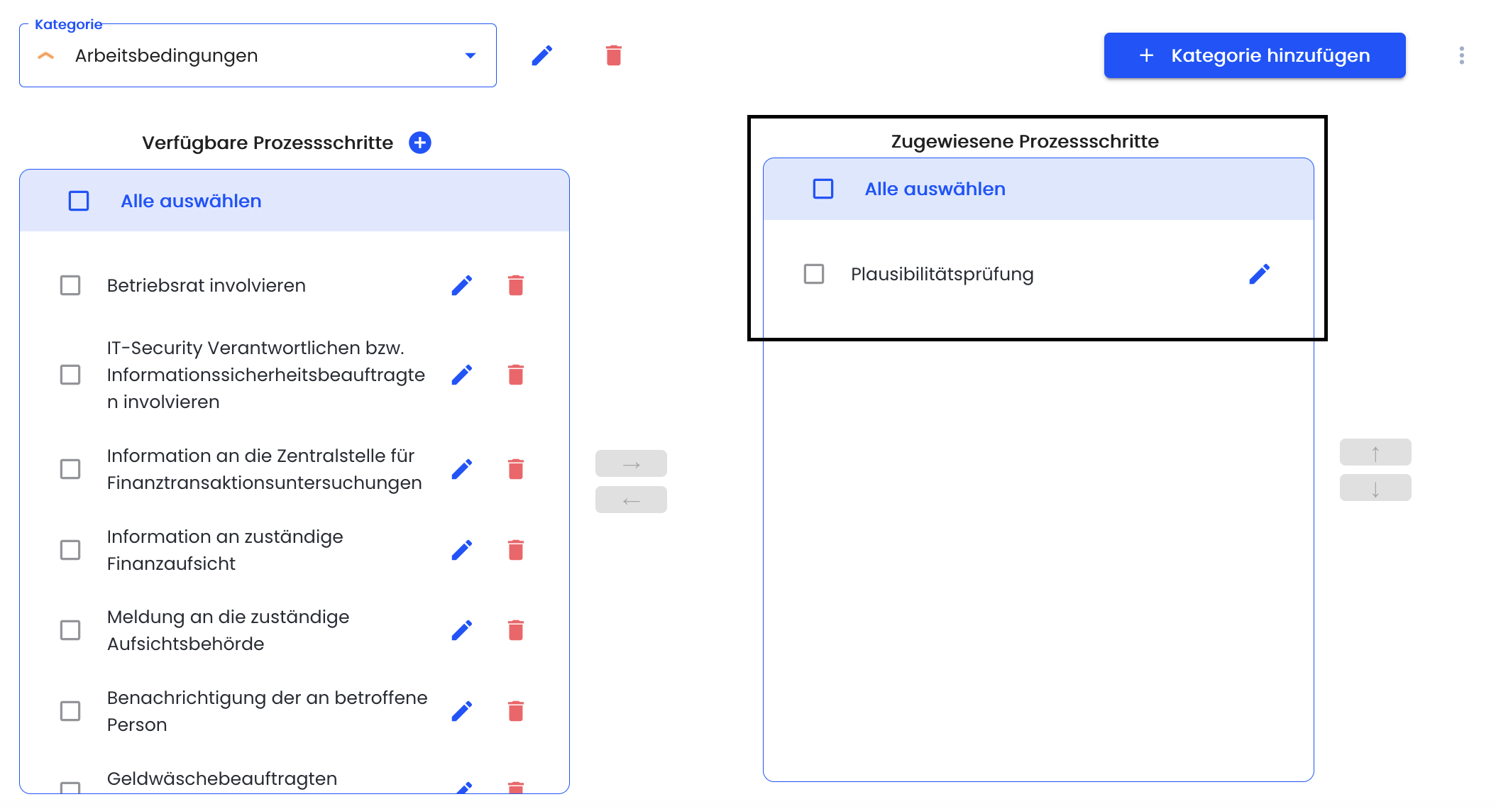 Prozessschritt zugewiesen