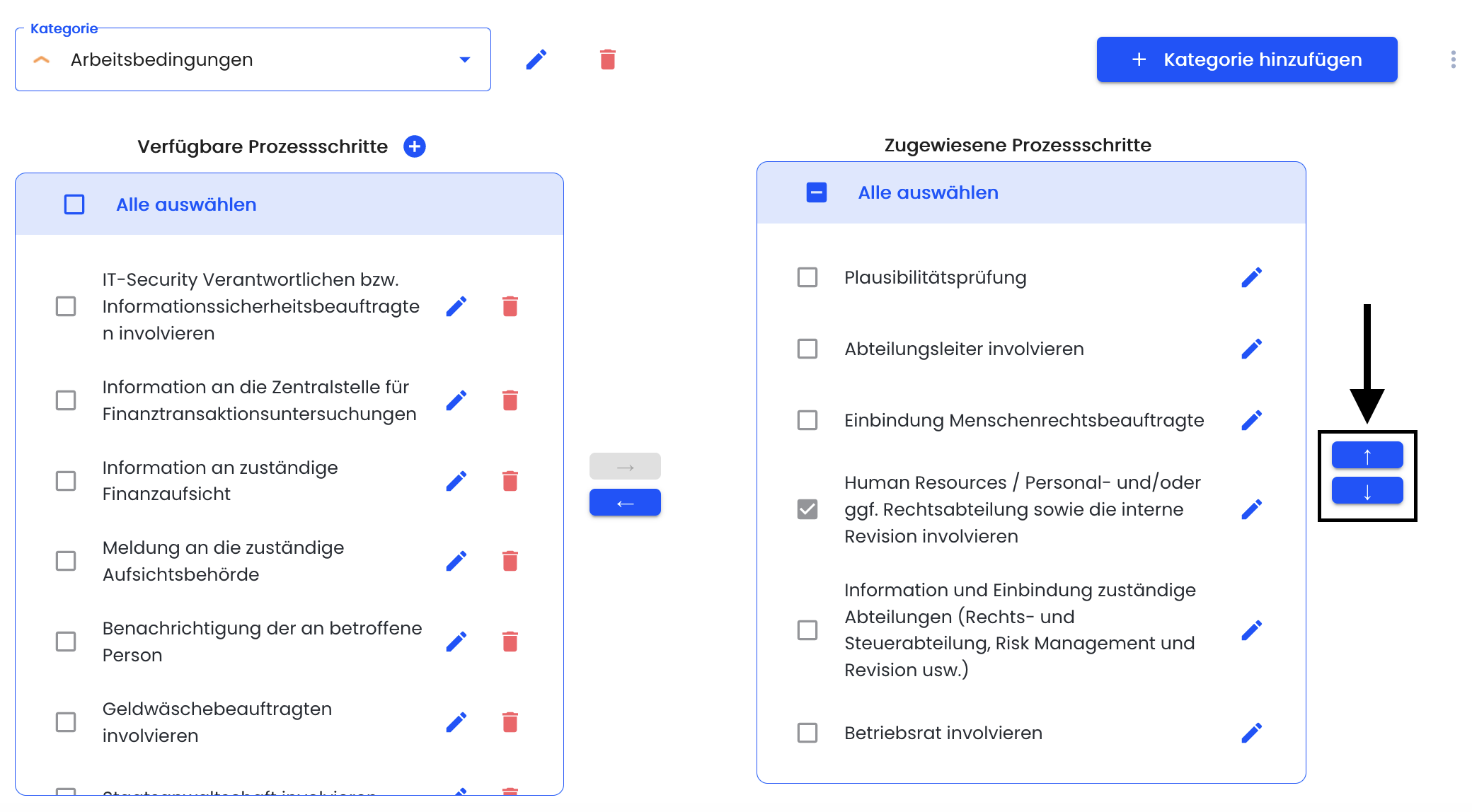 Prozessschritte sortieren